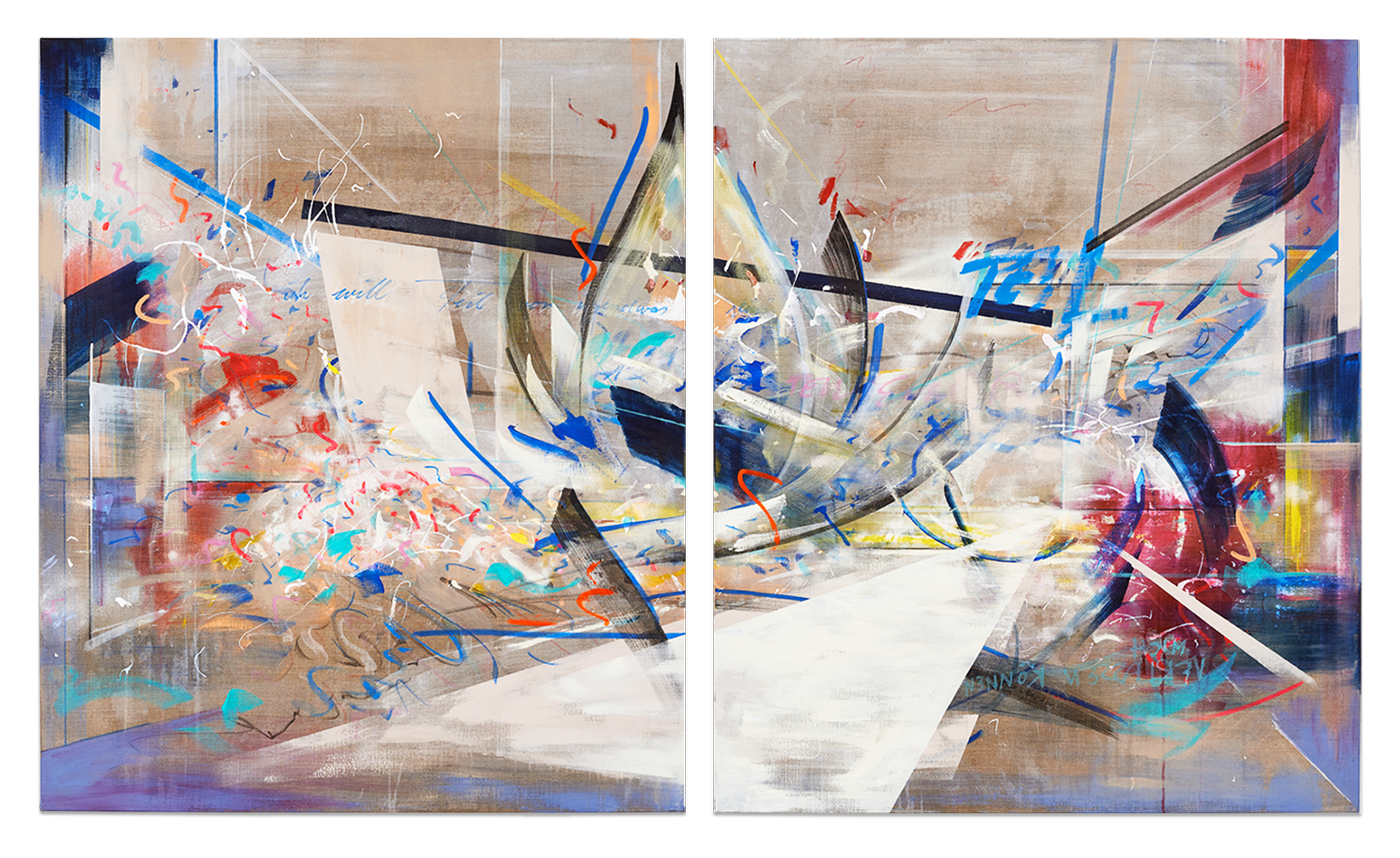 Eines der ausgestellten Bilder ist "Ich möchte mich verlassen können" (Malerei auf 2 Leinwänden, zu je 120 x 100 cm)